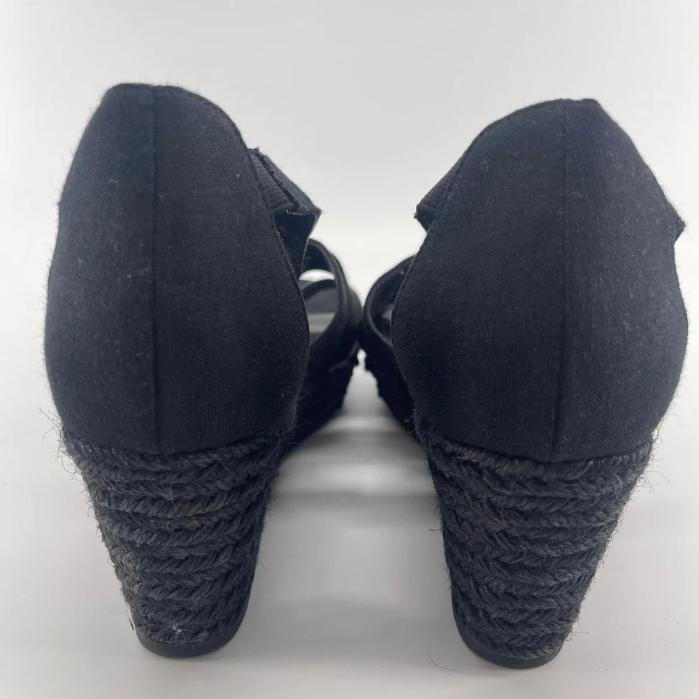 Lauren Ralph Lauren Kelcie Black Espadrille Wedge Heel‎ Sandals 8.5 B